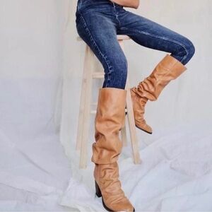 Free people tall tan leather knee high boots size 7